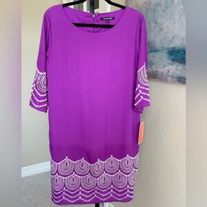 Gianni Bini Purple Shift Dress with White Embroidered Details Women’s Medium NWT